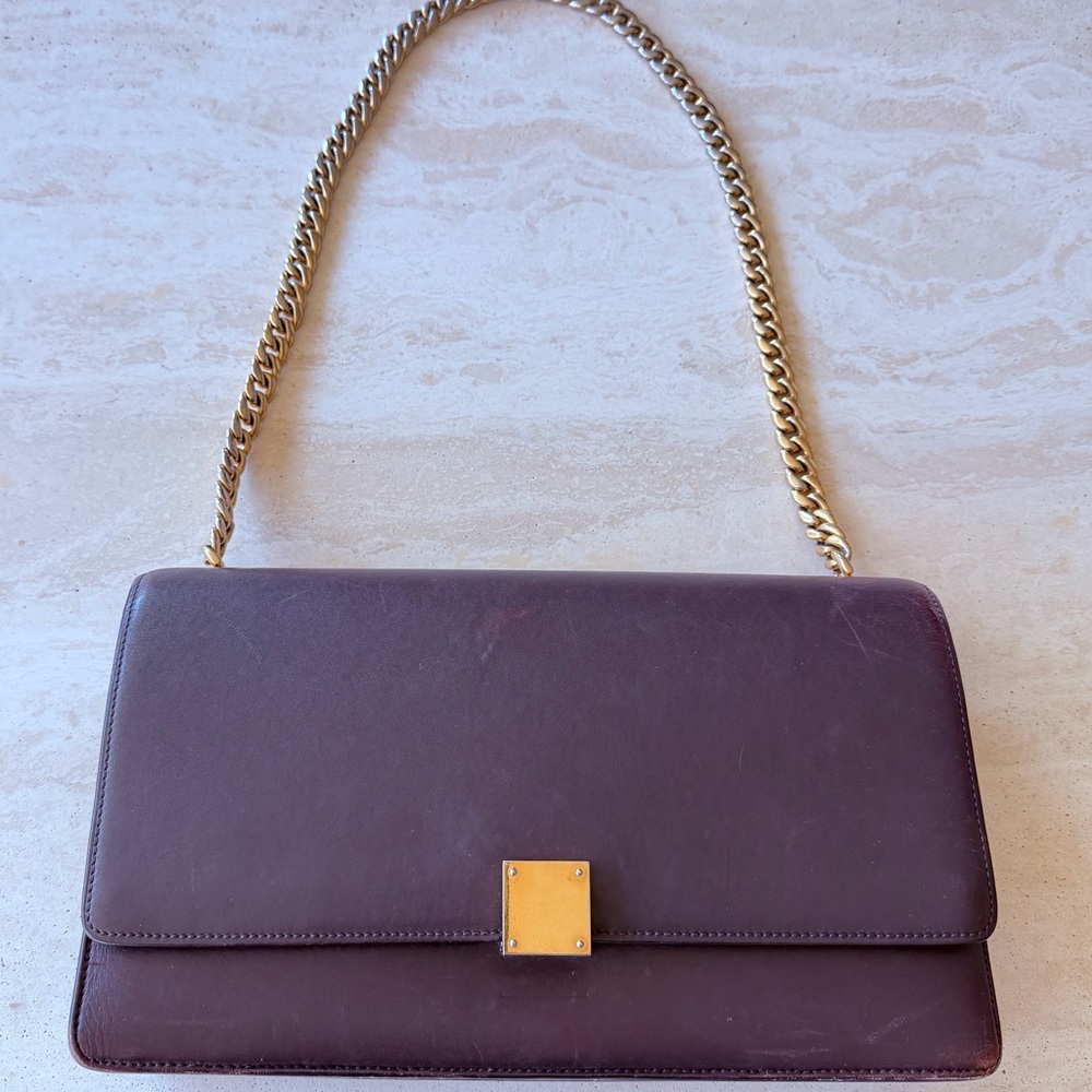 Céline Phoebe Philo Era Burgundy Case Flap Leather Shoulder Bag with Gold Chain